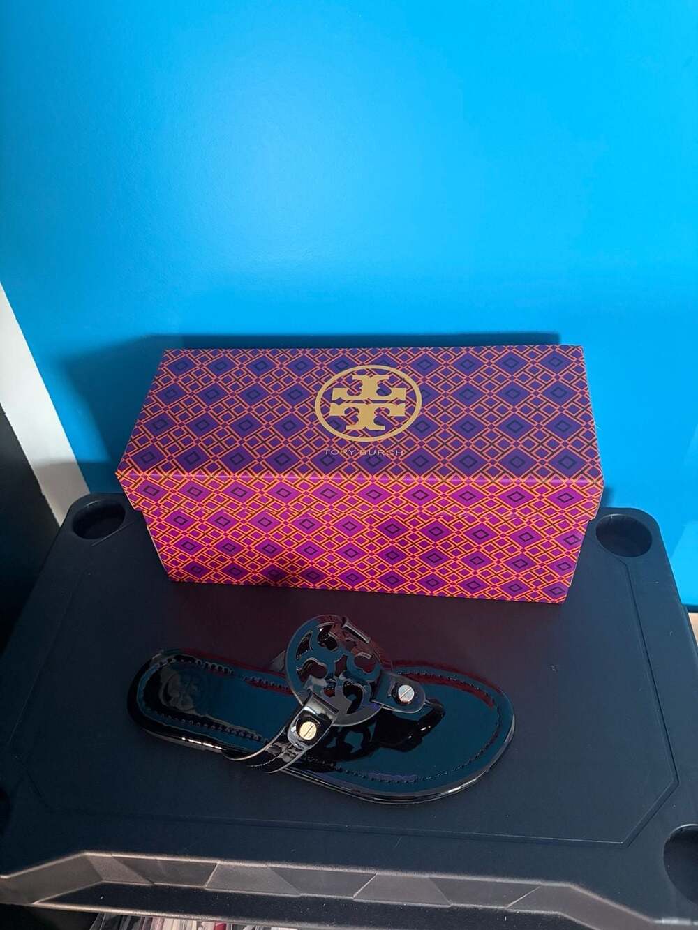 Tory Burch Miller Patent Leather Thong Sandals Black